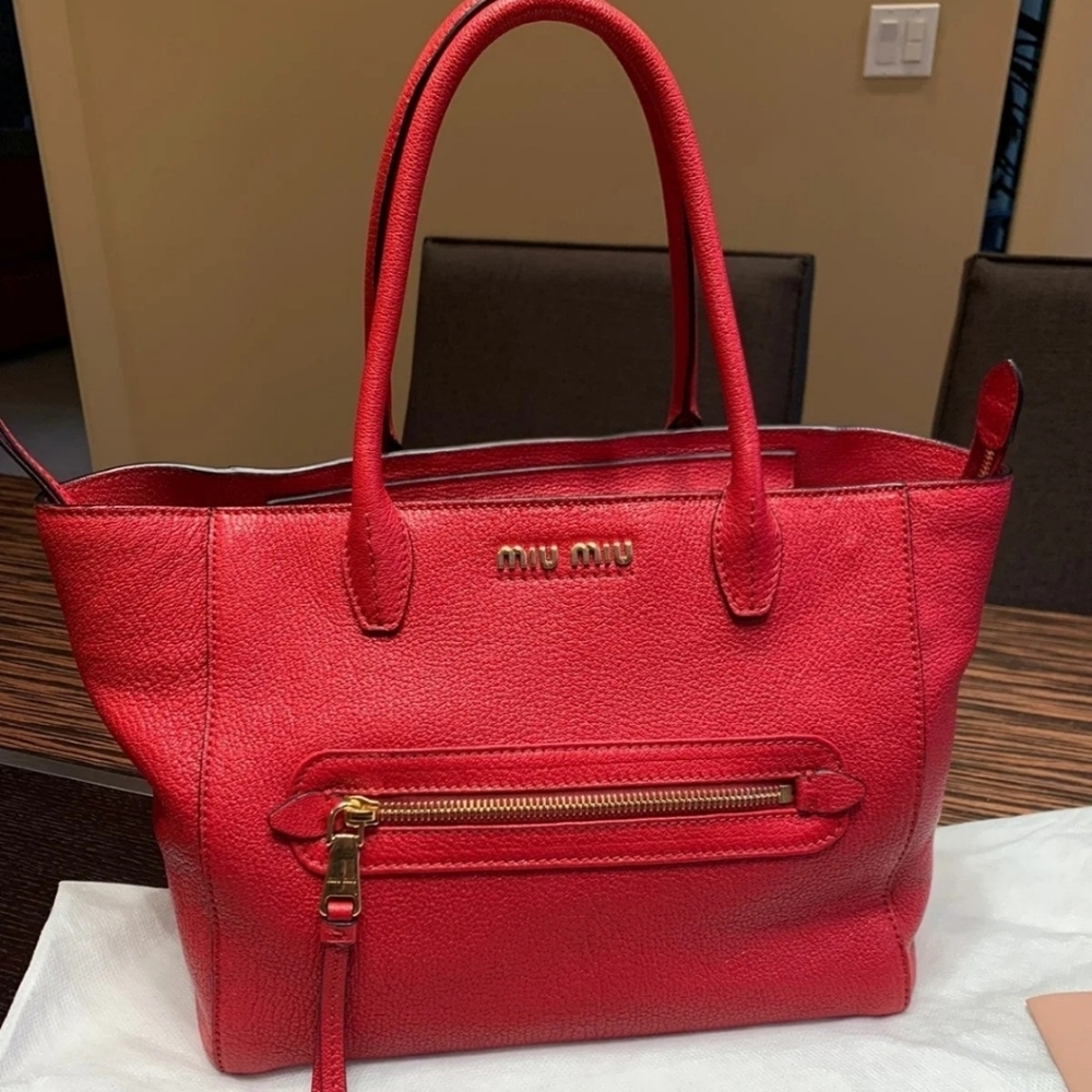 NEW Miu Miu by Prada Red Grained Leather Tote Bag